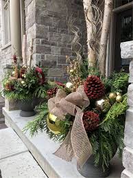 30 Amazing Front Porch Christmas Decorating Ideas Christmas Urns Front Porch Christmas Decor Christmas Planters
