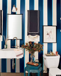 Navy Blue And White Vertical Striped Wallpaper In Bathroom Google Search Striped Walls Color Combinations Paint Best Paint Colors