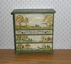 Dollhouse Miniature Hand Painted Folk Art Chest Drawers 1 12 L Lassige Dollhouse Miniatures Doll House Rustic Painted Furniture