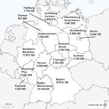 Zunächst sollen die schüler die bundesländer sowie die zugehörigen hauptstädte kennen. Stepmap Einwohnerzahlen Der Bundeslander Landkarte Fur Deutschland