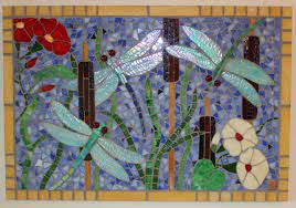Glass Mosaic Iridescent Dragonfly Panel 203367 Art Glass For Sale Mosaic Patterns Mosaic Art Mosaic Crafts