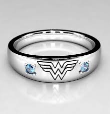 Wonder Woman Wedding Band In Silver Or White Gold With Blue Nerd Wedding Rings Wonder Woman Accessories Womens Wedding Bands