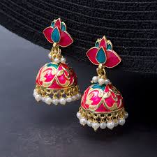 Buy Send Pink Golden Jhumka Earrings Online Ferns N Petals