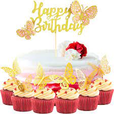 Download Buy 37 Pieces Butterfly Happy Birthday Cake Topper Glitter Butterfly Cake Toppers 3d Butterfly Cupcake Picks For Birthday Party Supplies Baby Shower Anniversary Wedding Gold Online In Vietnam B08vrmd3g4