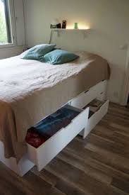 Our Platform Bed Is Selfmade By My Boyfriend And Dad It S Actually Ikea Nordli Bureau Under The Bed There Is Also Ikea Storage Bed Tiny Bedroom Ikea Bed Hack