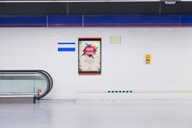 The poster is set within a large metal frame that stands out from the wall. Subway Mockup Images Free Vectors Stock Photos Psd