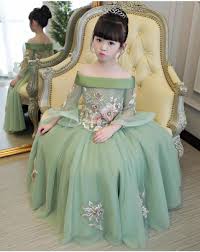 Princes Dresses Girls Embroidered Flowers Dress Department Name Children Gender Girls Material Mesh Polyester Girl Green Dress Dresses Kids Girl Princes Dress