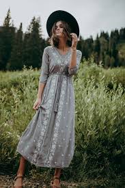 Piper Scoot The Avery Embroidered Dress In Grey Modest Dresses Modest Dresses Casual Fashion