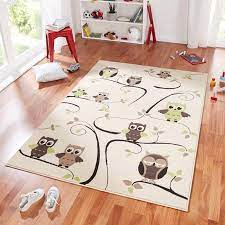 Kinder teppich eule weiss bunt. Design Velours Kinderteppich Spielteppich Eulen Beige Grun 140x200 Cm Teppich Boss
