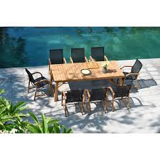 Teak outdoor dining room sets. Lifestyle Garden 9 Piece Teak Patio Dining Set With Black Chairs Overstock 30997399
