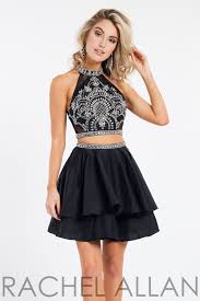 Rachel Allan 4415 Black Silver High Neck Beaded Two Piece Short Dress Two Piece Short Dress Snowball Dresses Winter Formal Dresses