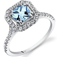 14k White Gold Aquamarine Cushion Cut Halo Ring 0 75 Carats Sizes 5 To 9