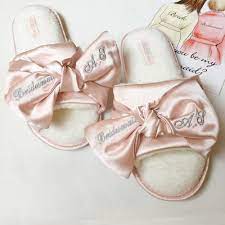 Personalize wine tumblers, makeup bags, robes, bachelorette tees and more with your bridesmaid's name or monogram. Free Shipping 1 Pairs Lot Personalized Bridesmaid Gifts Dark Blue Pink Satin Custom Name Wedding Slippers Bride Party Favors Aliexpress