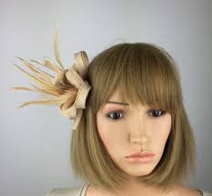 Sandy Gold Fascinator Flower with Biot Feathers