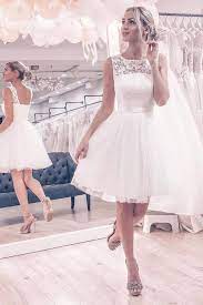 Jewel Neck Short Wedding Dress With Lace Simple Wedding Dress Short Knee Length Wedding Dress Short White Dress Wedding