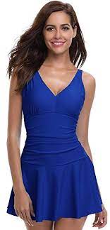 Shekini Women S One Piece Skirt Swimsuit Ruched Retro Swimdress Bathing Suit One Pieces Swimsuits Cover Up Swim Dress One Piece For Women Skirted Swimsuit