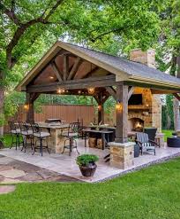 33 Cool Outdoor Kitchen Design With Farmhouse Style Outdoorkitchen Kitchendesign Kitchenfarm Backyard Pavilion Outdoor Kitchen Patio Backyard Patio Designs