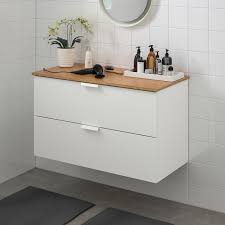 Meuble lave main à suspendre : Godmorgon Tolken Meuble Lavabo 2tir Blanc Bambou 102x49x60 Cm Ikea