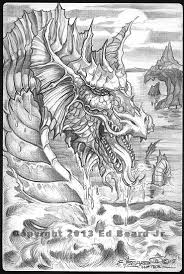 Water Dragon Gathering 4 Of 4 By Ed Beard Jr Dragon Fantasy Myth Mythical Mystical Legend Dragons Wi Dragon Coloring Page Grayscale Coloring Mandala Coloring