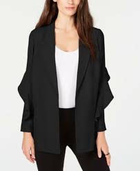 Details About Alfani 3594 Size Small S Womens New Black Solid Jacket Suit Blazer Ruffled 99