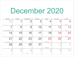 December 2020 Calendar With Holidays In 2020 Holiday Calendar Printable January Calendar November Calendar