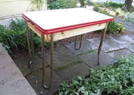 The deep brown finish and elegant look would complement any style setting. Antique Art Deco Red And White Porcelain Enamel Top Kitchen Table Chrome Hairpin Legs Two Extension Le Antique Kitchen Table Vintage Kitchen Table Art Deco Red