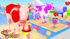 Cow Animals Race At Swimming Pool Outdoor Playground Cow Dance In Nepa In 2020 Animals For Kids