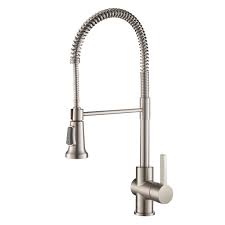 The latest word in kitchen design, kraus commercial faucets have open coil spouts with an industrial look perfect for the modern kitchen. Kraus Britt Single Handle Pull Down Kitchen Faucet With Dual Function Sprayhead In All Brite Spot Free Stainless Steel Kpf 1690sfs The Home Depot Commercial Kitchen Faucet Kitchen Faucet Commercial Faucets