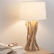 Lampe En Bois Flotte Et Abat Jour En Coton H 55 Cm Lampe Bois Lampe Bois Flotte Deco Bois Flotte
