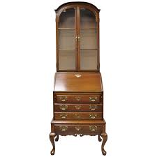 Bush furniture salinas secretary desk with keyboard tray and storage cabinet in antique white. Vintage Maddox Queen Anne Cherry Small Secretary Desk Display Curio Bookcase At 1stdibs
