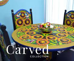 Choose from fancy veneer formal dining sets to heirloom quality hard wood dining sets. Image Result For Carved Flowers Wood Chairs Carved Table Mexican Furniture Painted Mexican Furniture