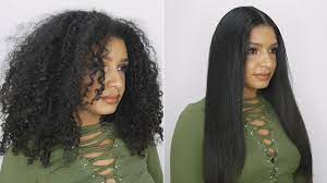 In common, those who have curly hair are more susceptible to getting frizzing hair than those who have straight hair because the strands are more likely to dehydrate, leaving the strands more vulnerable and easy to be frizzy. How To Go From Curly To Frizz Free Straight Hair Tutorial Natural Hair Straightening Routine Youtube