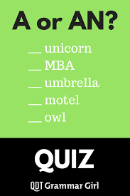 A Versus An English Grammar Quiz Study English Grammar English Quiz