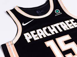 Across the chest of the jersey reads peachtree, with the hawks. 2019 20 Atlanta Hawks City Edition Uniform Uniswag