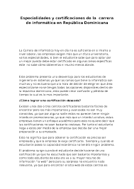 El peso es la moneda oficial del país y se utiliza para. Doc Especialidades Y Certificaciones De La Carrera De Informatica En Republica Dominicana John Jimenez Academia Edu