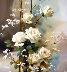 Peach roses and baby's breath floral art inspiration