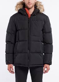 Noize Men Bryant Black Faux Fur Hooded Parka Mens Puffer Jacket Hooded Parka