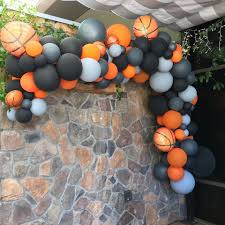 Whale themed foil balloon baby shower with different shades of star and heart balloon helium column@theglen. Outdoor Balloon Structures Designs Decorations For Sports Events Party B Basketball Themed Birthday Party Basketball Theme Party Basketball Theme Baby Shower