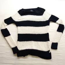 Black And White Striped Sweater Women S New American Eagle Ae Womens White Navy Stripes Knit Crewneck Jegging Sweater S Americaneagle Pink Sweaters Women Striped Knit American Eagle Outfitters Women