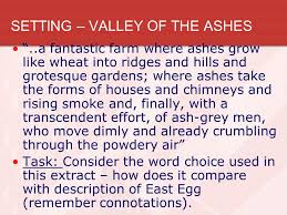 The west egg is one of the main locations found in 'the great gatsby,' a novel that examines the societal shifts that took place in 1920s america. The Great Gatsby Chapter 2 In Today S Lesson We Will Discuss Setting Valley Of Ashes And New York Symbolism Eyes And Valley Of Ashes Characterisation Ppt Download