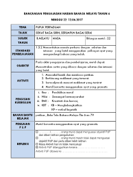 Rancangan Pengajaran Harian Bahasa Melayu Tahun 6 Minggu 22 12 06 2017 Tema Tajuk Subjek Tahun Standard Pembelajaran Pdf