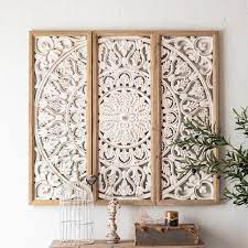 40 Wood Wall Art Set Of 3 Framed Distressed White Flora Motif Carved Wall Mural Decoration Hanging Panel Shipping By Dhl Ems Md807 In 2021 Wood Wall Decor Wood Wall Carvings Metal