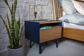 Songmics nightstand, industrial bedside table with 2 fabric drawers, storage shelves, vertical dresser storage tower with wooden top, metal frame, labels, rustic brown and black ulvt03h. Diamond 2 Drawer Bedside Table 50x40x47cm Oak Navy Blue Ragaba De