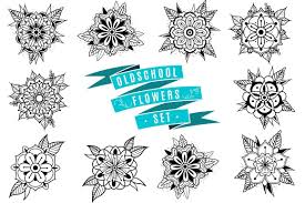 Oldschool Flowers Set Flower Drawing Design Traditional Tattoo Flowers Flower Drawing