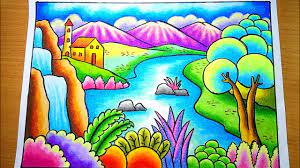 Gambar dan lukisan pemandangan alam yang diposkan berikut ini adalah usaha kami untuk menyajikan semangat apresiasi terhadap alam ciptaan tuhan yang dituangkan melalui sebuah karya seni rupa yaitu lukisan. Cara Menggambar Dan Mewarnai Gradasi Pemandangan Gunung Sungai Dan Air Terjun Drawing Scenery Youtube