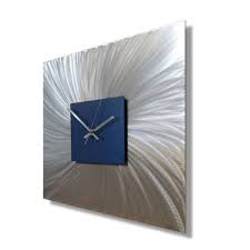 Large Square Wall Clock Navy Blue Silver Modern Home Decor Etsy Large Wall Clock Modern Square Wall Clock Large Metal Wall Art