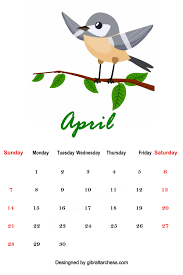 April Bird Of The Month Cute April 2019 Calendar Printable With Birds In Tree Branches Calendar Printables Cute Calendar Calendar