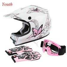 details about youth pink butterfly dirt bike atv mx helmet w motocross goggles gloves s m l xl