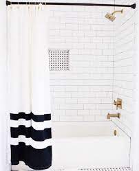 Black And White And Brass Bathroom Perfection Spotted On Ccandmikecreative Smploves Black Shower Curtains White Bathroom Designs White Shower Curtain