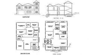 Two Level House Elevation Section Ground And First Floor Plan Details Dwg File Floor Plans House Entry Doors